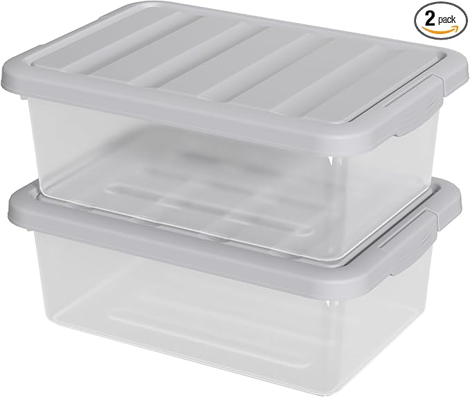 14 Quart 2-Pack Latching Box Clear Storage Box Heavy-Duty Organizing Containers for Closet and Office F