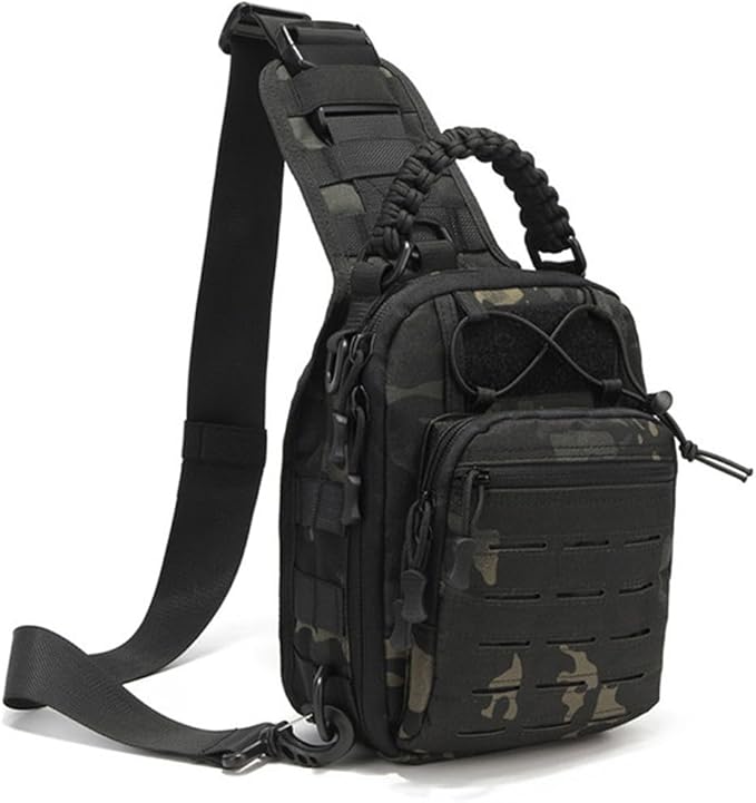 Tactical Sling Bag Pack Military Shoulder Bag Chest Pack Messenger Molle Sport Backpack Hiking Daypack Men Women (Black CP)