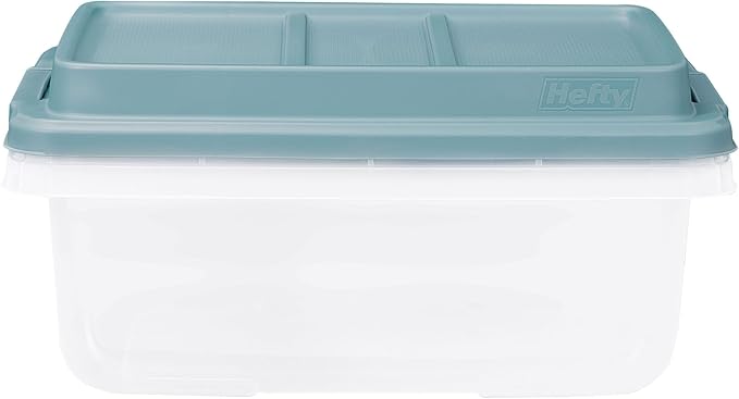 Hefty 18 Quart Hi-Rise Storage Bin with Lid Stackable Plastic Container for Home Office and Classroom Organization 8 Pack Smoke Blue