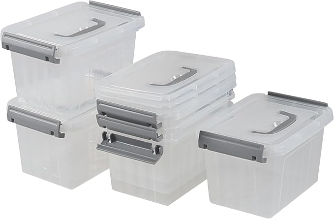 3 L Small Clear Storage Latch Box 6 Pack Plastic Stackable Organizer Containers with Lids