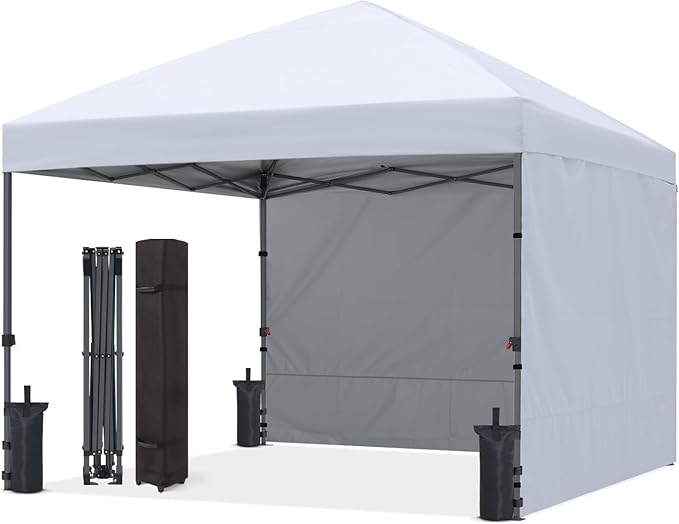 ABCCANOPY Easy Pop up Canopy Tent with 2 Sidewalls for Outdoor Sun Blocking or Rain Protection8x8 White