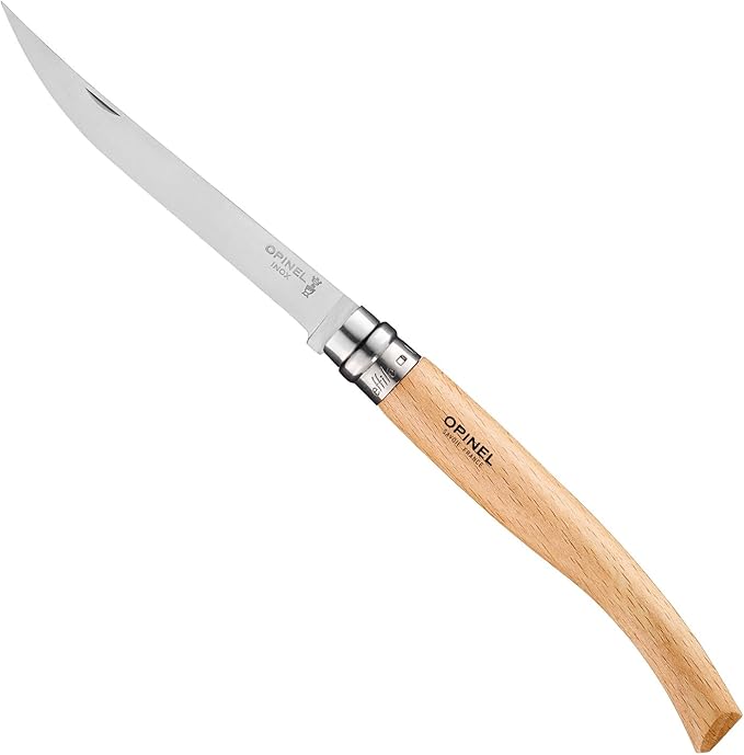 Opinel Effile Slimline Series Folding Fillet Knife – Slim Blade Folding Knife Virobloc Locking Collar Sustainably Harvested Wood Handles Updated Blade Profile (Beechwood/No.12)