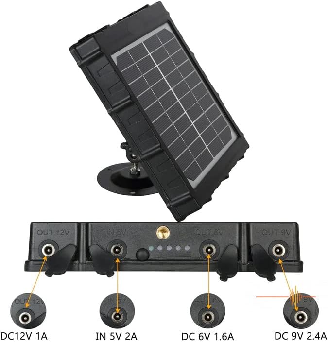 Trail &amp Game Camera Solar Power Bank Solar Charger Monocrystalline Solar Panel 3W 8000mAh Output 12V/1A 9V/1.5A 6V/2A Input 5V IP66 Waterproof Portable Outdoor Power Supply with Bracket