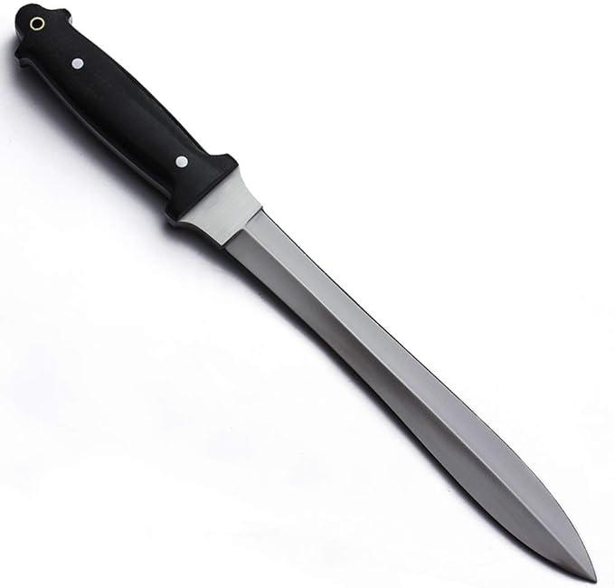 GCS Handmade Survival Tactical Hunting Black G10 Handle with Brown Leather Right or Left Hand Horizontal Fixed Blade Knife Sheath &amp Sharpening Stone GCS231