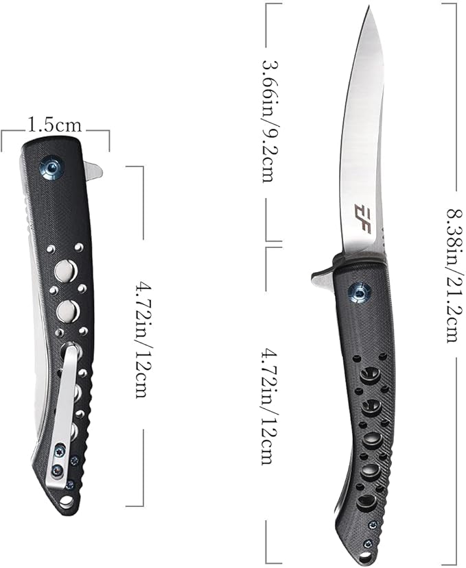 Eafengrow EF943 EDC Folding Knife D2 Steel Blade G10 Handle Flipper Knifes with Pocket Clip for Camping Hiking Survival Outdoor(black)