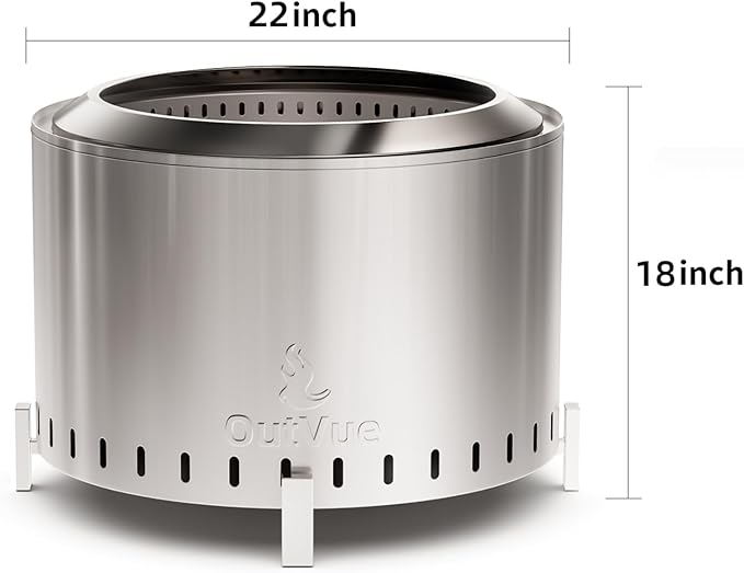 22 inch Stainless Steel Smokeless Fire Pit Outdoor Smokeless Firepit Wood Burning Fire Pits for Camping Bonfire Low Smoke Firepit for Outside (Vertical Hole)