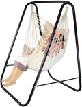 Hammock Chair Stand with Large Hanging Padded Indoor SwingEasy to Assemble Sturdy Hammock Chair with StandMAX Capacity up to 500 LBSHeavy-Duty Steel Hammock Stand for Indoor Outdoor(White)