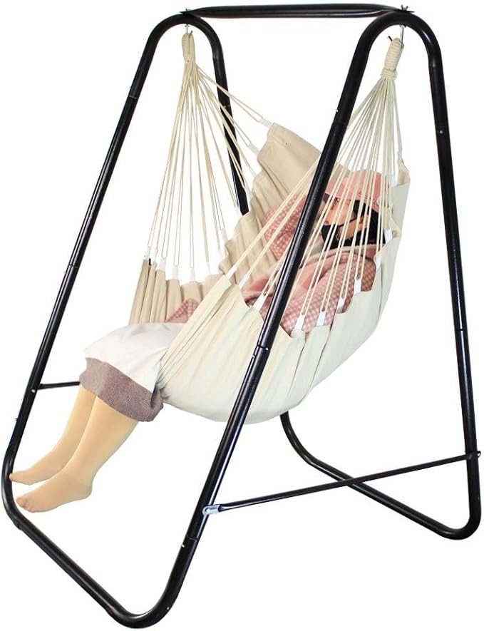 Hammock Chair Stand with Large Hanging Padded Indoor SwingEasy to Assemble Sturdy Hammock Chair with StandMAX Capacity up to 500 LBSHeavy-Duty Steel Hammock Stand for Indoor Outdoor(White)