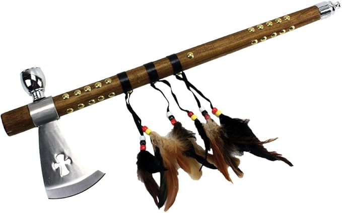 Wuu Jau Co L-111 Native American Peace Pipe Tomahawk Axe 18 Silver