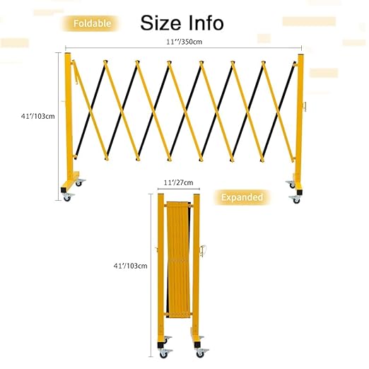GYMTIME Expandable Metal Barricade Portable Safety Traffic Barrier with Casters Mobile Driveway Gate Adjustable Security Fence 11 Feet Yellow and Black