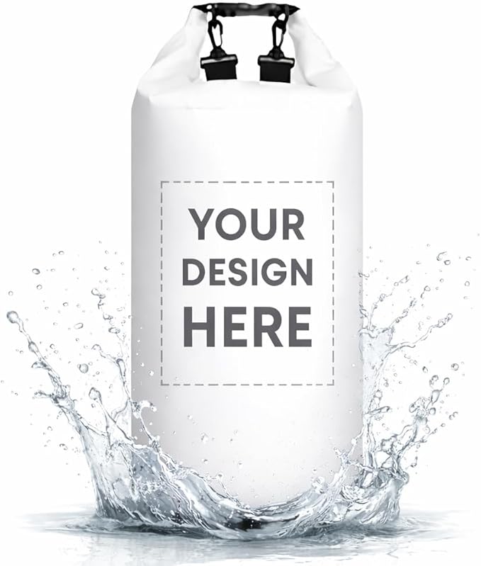 Custom Waterproof Dry Bags - Personalized 5L/10L/20L/30L Floating Lightweight Bags for Kayaking/Fishing/Camping Customizable with Club Logo (Multiple Colors) (White)