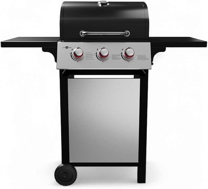 GasOne GP-1030S One 3 Burner Stainless Steel– Outdoor Cabinet Style with Wheels-High-Temperature Paint Coating Gas BBQ Grill – Elegant and Luxurious Design Black