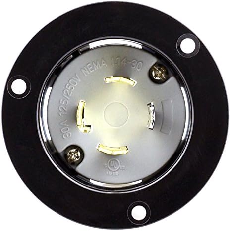 Cllena NEMA L14-30 Flanged Generator Power Inlet/Outlet Receptacle Socket with Cover 30 Amp 125/250V 7500W (Black)