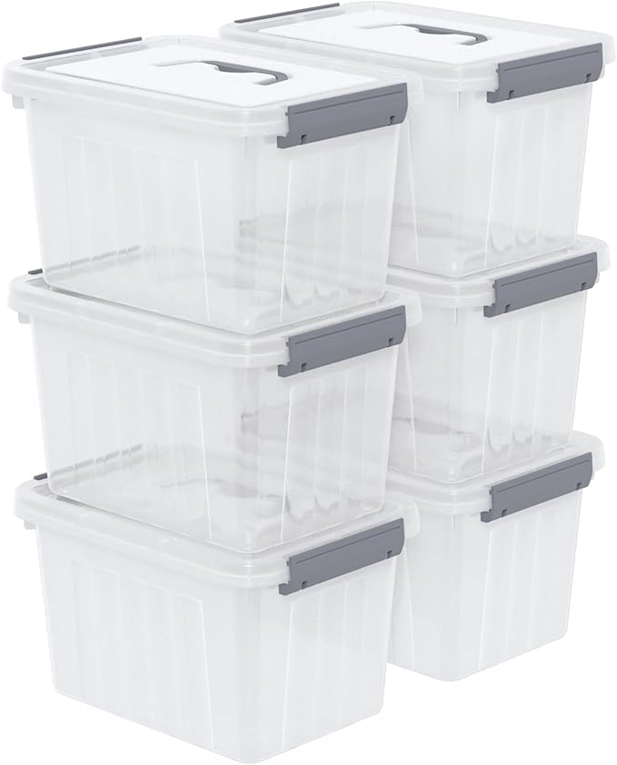6 Quart Clear Latching Bins with Handle Small Plastic Storage Boxes with Lids 6 Packs