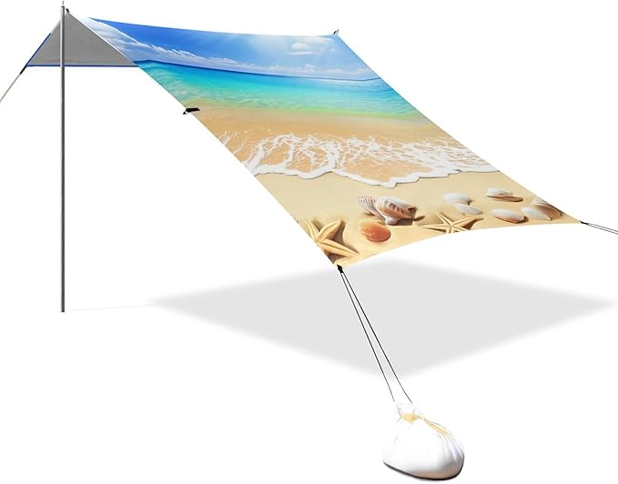 Beach Canopy with Windproof Ropes &amp Sandbags Beach Tent Sun Shade Sun Shelter for Camping Trips Fishing Backyard Fun or Picnics Beach