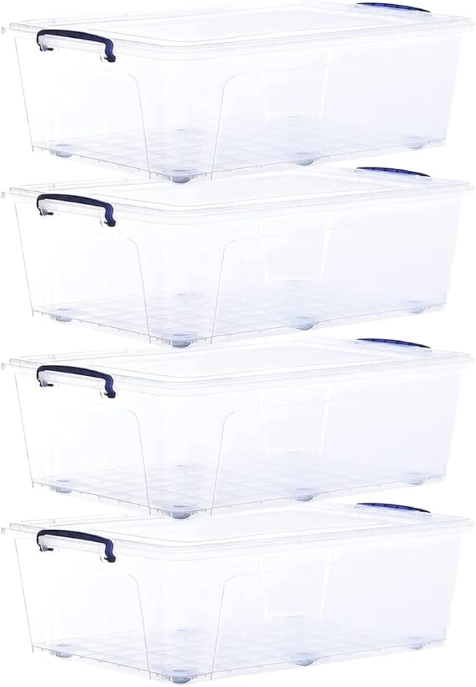 Superio Storage Bins with Lids Clear Plastic Containers for Organizing Stackable Totes BPA Free Odor Free Organizer Boxes for Home and Dorm (4 Pack 42 Quart)