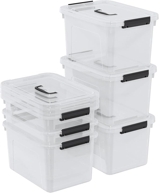 10 Liters Clear Boxes with Handles Plastic Small Storage Tote Bins Set of 6