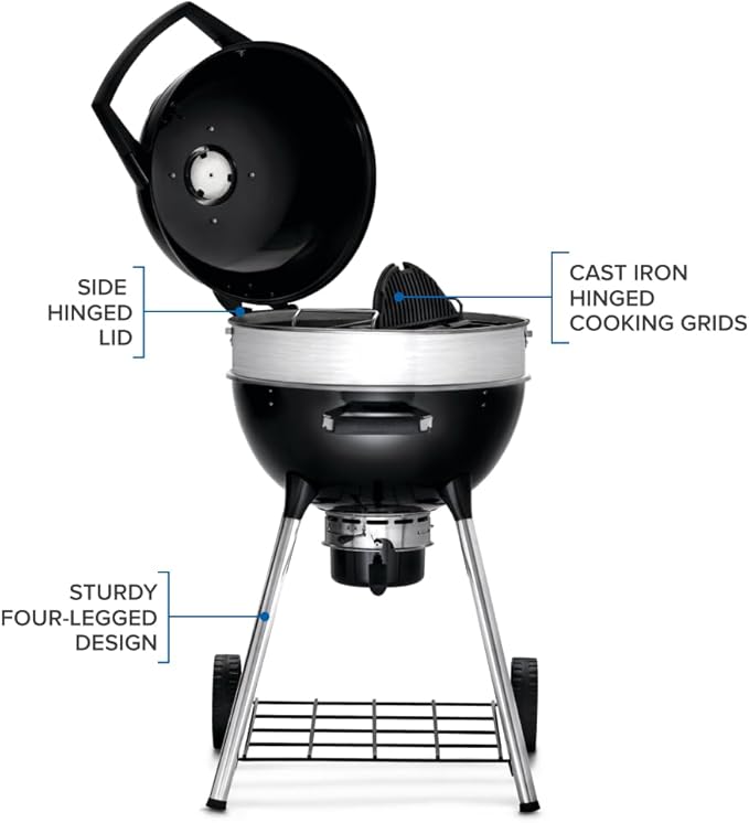 Napoleon PRO22 Professional Charcoal Kettle Grill Black Porcelain-Enameled Lid and Bowl Chrome-Plated Cooking Grid