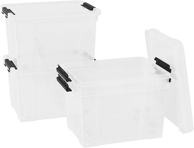 4-Pack 34 Quart Clear Plastic Storage Boxes with Lids Latching Bins Totes with Wheels