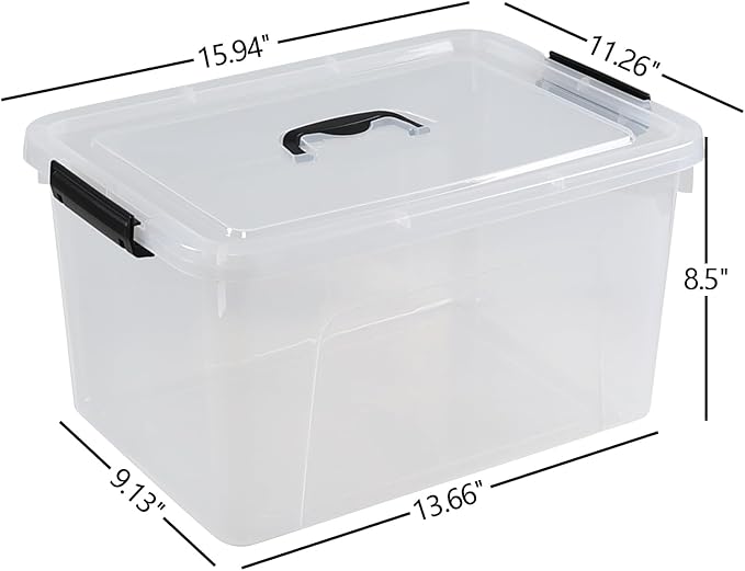 Pack of 4 Latch Storage Box 17.5 L Clear Container Box with Handle