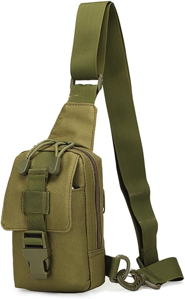 EDC Shoulder Bag Chest Pack Single Shoulder Messenger Tactical Military Bag Sport Backpack Hiking Daypack Men Women (Military Green)