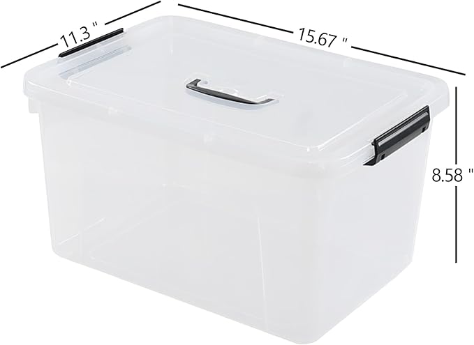 4-pack 18 Liter Clear Plastic Storage Box Latch Storage Bins with Lids