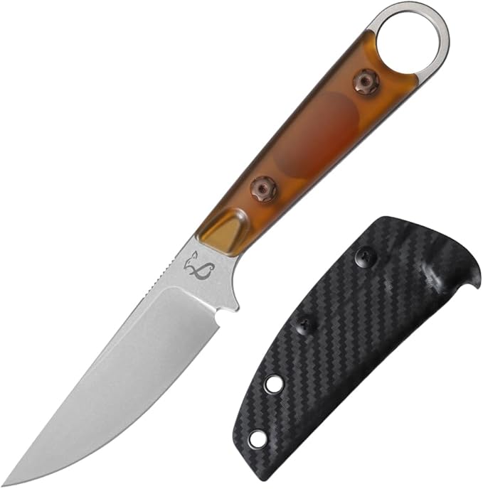 Fixed Blade Knife with Sheath3.22inch N690 Steel Blade KnivesEDC Knife Ergonomic PEI Handle with Full Tang Design Knives for OutdoorGift for Men&ampWomen(Yellowish-brown)