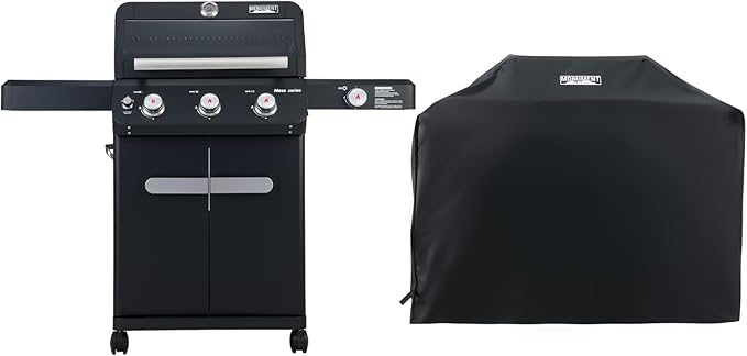Monument Grills Outdoor Barbecue Stainless Steel 3 Burner Propane Gas Grill 48000 BTU Patio Garden Grill with Side Burner and Knob Controls Mesa325 with BBQ Cover