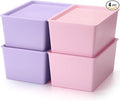 Menkxi 4 Pcs Storage Bins with Lids Plastic Stackable Containers for Organizing Shelves Christmas Ornament Box Baskets(Pink PurpleLarge)
