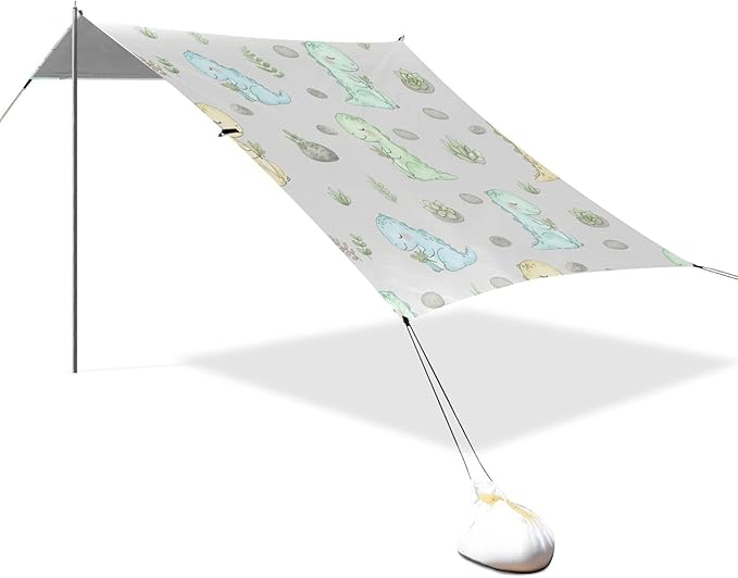 xigua Dinosaur Beach Tent Sun Shelter with Carrying Bag - Silver Coated Oxford Fabric Beach Canopy for Beach Camping Fishing - Includes Windproof Ropes Sandbags &amp Stakes