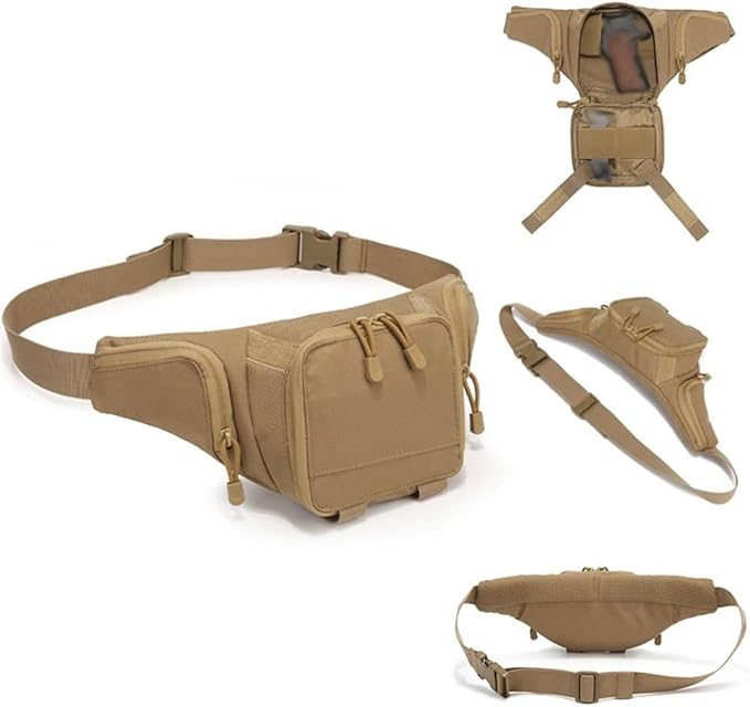 AIIHUA Tactical Fanny Pack for Concealed Carry Hip bag for men EDC Waterproof Waist Pack Fits Full Size Pistols (Glock 17/Sig P320/1911) &amp Outdoor Gear Waist Bag cobra bag (Khaki)