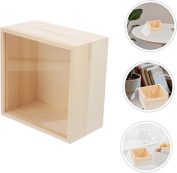 2Pcs Acrylic Storage Box Slide Lid Organizing Wood Container for Home Office and Craft Supplies