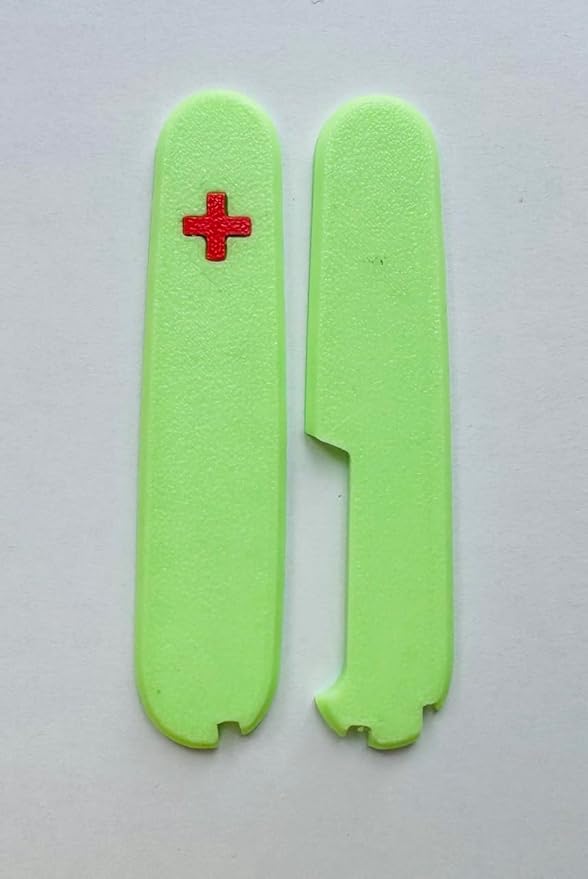 Replacement Covers For Victorinox Scales Plus 91mm Plastic Handles With Toothpick Tweezers And Ballpoint Pen Glowing Cross (Glowing Green)
