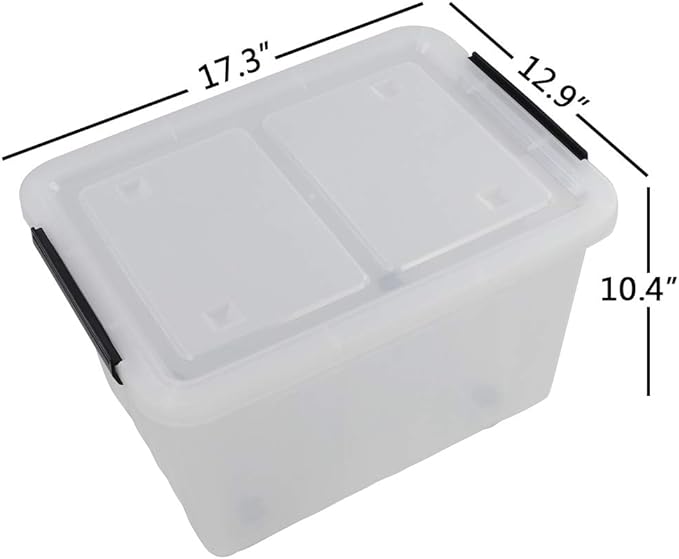 30 L Clear Plastic Storage Box with Wheels 4-Pack Clear Plastic Storage Latch Bin