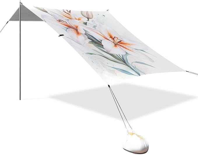 ALAZA Beauty Floral Watercolor Lilies Beach Tent Sun Shelter Portable Canopy Sunshade for Outdoor Camping Picnics Backyard Fun 10x9 ft