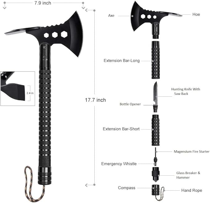 Snake Eye Tactical Portable Stainless Survival Axe | Backpacking Folding Camping Axe Multi-Tool Hatchet Shovel with Sheath| Survival Gear Kit for Hunting | Hiking and Emergency