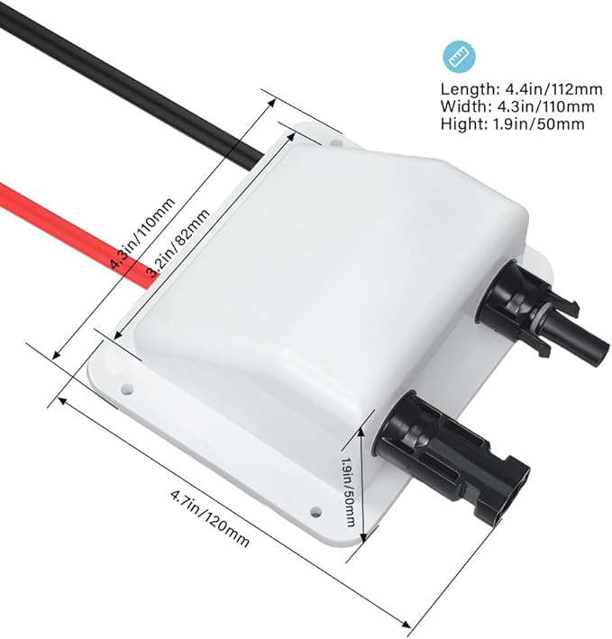 Solar Entry Gland 10ft Weatherproof ABS Double Cable 10AWG for All Cable Types UV Resistance Dual Cable Entry Housing for Solar Project on RvBoatCamperVan
