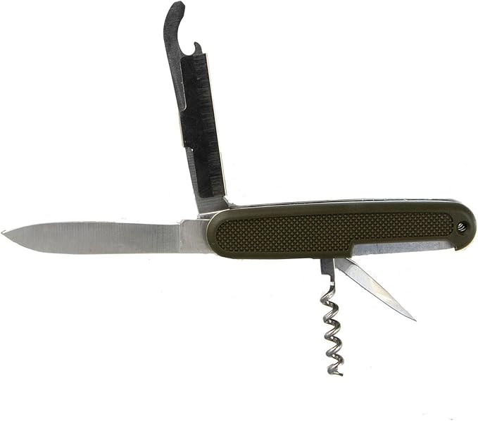 Mil-Tec German Army Style Compact Portable Heavy-Duty Olive Drab Multi-Tool Pocket Knife for Outdoor Enthusiasts Campers Hikers | Steel Fixed Blade | Cutting Slicing Carving | Everyday Carry