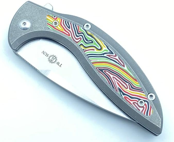 TWO SUN Folding Knife TS465-14C28N-StoneWash 14C28N Blade Tc4 Titanium and G10 Handle Edc Tool