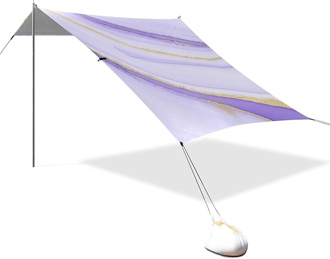 Beach Canopy with Windproof Ropes &amp Sandbags Beach Tent Sun Shade Sun Shelter for Camping Trips Fishing Backyard Fun or Picnics Purple Texture