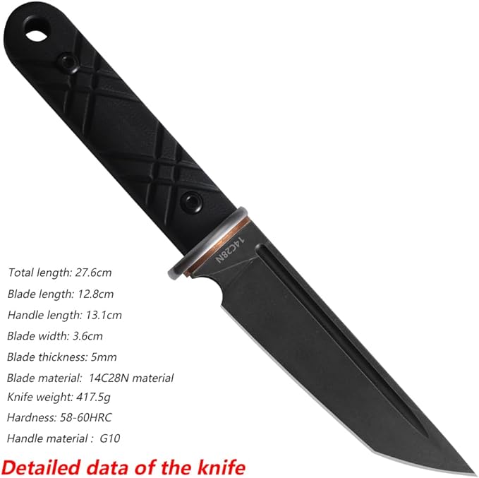 Fixed-Blade Knife with 14C28N Steel 5.03-Inch Blade &amp Kydex Sheath – The Ideal Choice for Outdoor Knives &amp Tools in Camping Fishing &amp Hiking Gear. (sharp blade)