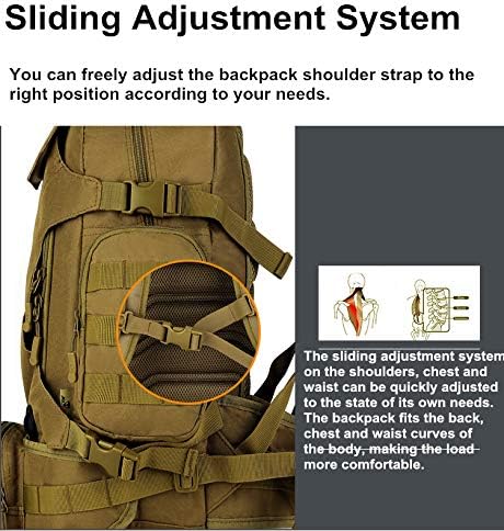 UNISTRENGH 40L Military Style Backpack Tactical Rucksack Hunting Backpack MOLLE System Outdoor Travel Bag Army Gear Daypack Black