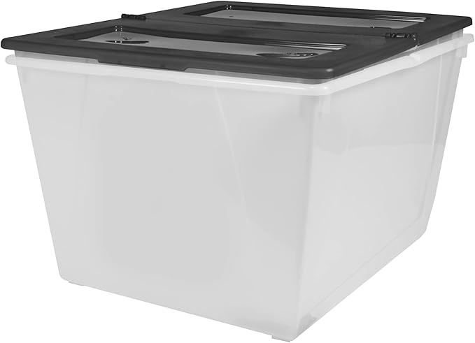 Storex 16 Gallon (60L) Storage Tote with Folding Lid 22.7 x 18.25 x 12.86 Inches Frost/Black 4-Pack (00900A04C)