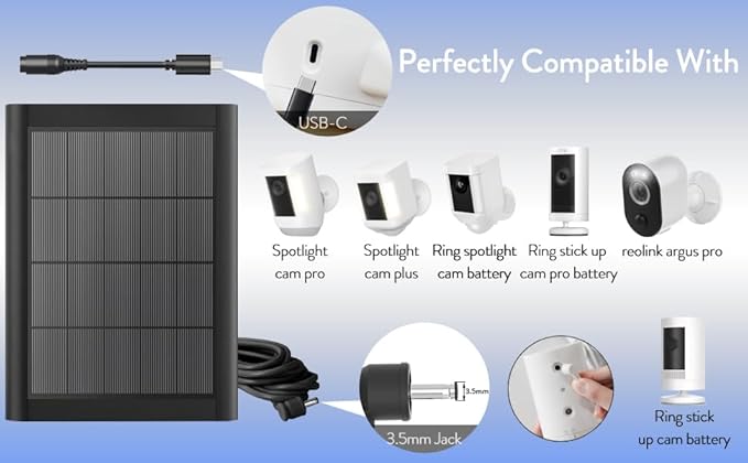 Ring Solar Panel(2nd Generation) 2-Pack 5W Ring Solar Panel Charger with Mount and 12FT Extension Cable for Stick Up Camera &amp Pro Spotlight Plus &amp Pro Stick Up Spotlight Cam Battery (2Pack