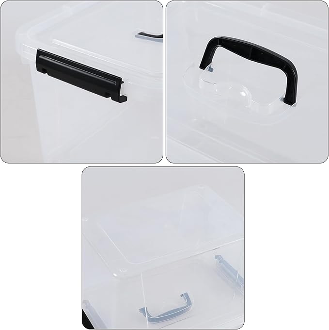 12 Quarts Clear Latching Bins with Lids Plastic Storage Tote Box with Handle 6 Packs