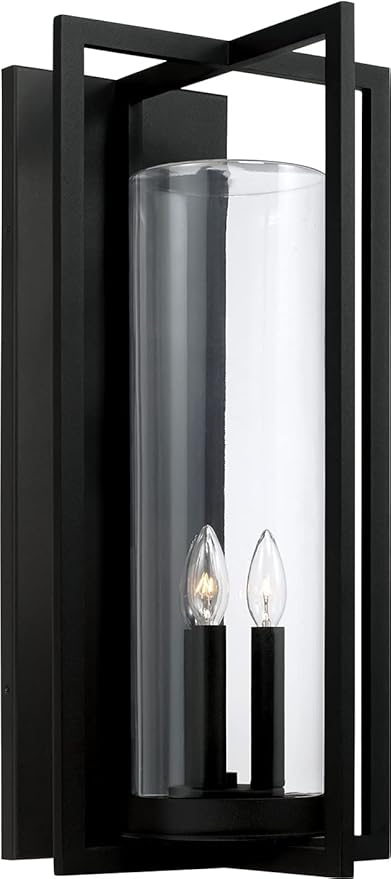 Capital Lighting 948231BK Kent Modern Vertical Line Clear Glass Cylinder Outdoor Wall Lantern 3-Light 180 Total Watts 25 H x 12 W Black