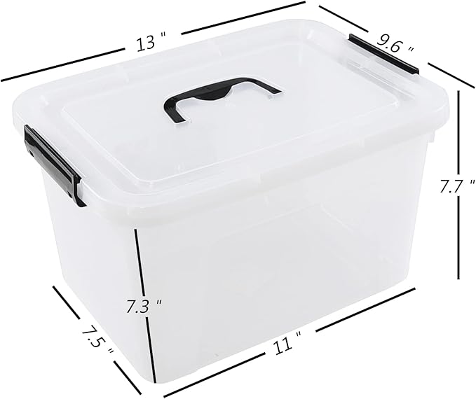 Zopnny 4-Pack Clear Storage Latch Box/Bins Plastic Stackable Latching Box with Brown Handle and Lid Multi-Purpose 10 Litre
