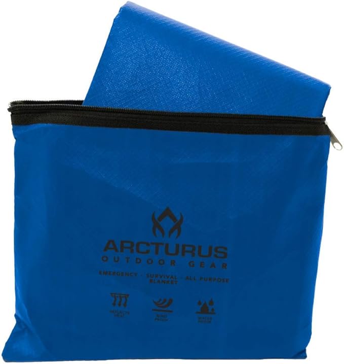Arcturus All-Weather Outdoor Survival Blanket Thermal Emergency Blanket Reflective Heat Tarp with Grommets Lightweight for Camping Backpacking Hiking &amp Emergency Car Kits Blue 60x82in