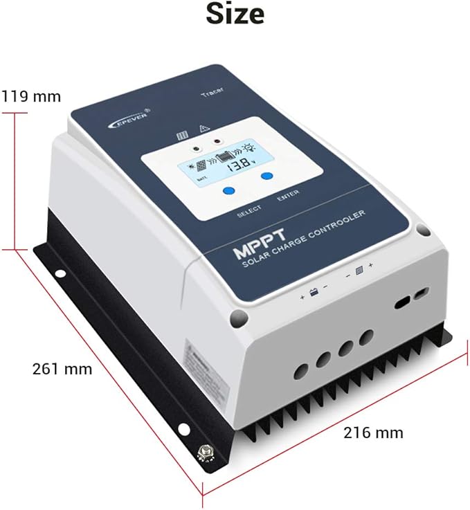 EPEVER 50A MPPT Solar Charge Controller 12V/24V/36V/48V Auto Max.PV 150V Input Negative Ground Solar Panel Charge Regulator with MT50 Remote Meter Temperature Sensor RTS &amp PC Communication Cable R