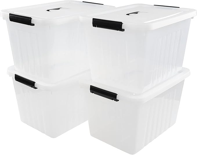 4-Pack 25 Quart Storage Boxes Plastic Storage Latch Bin with Handle Clear